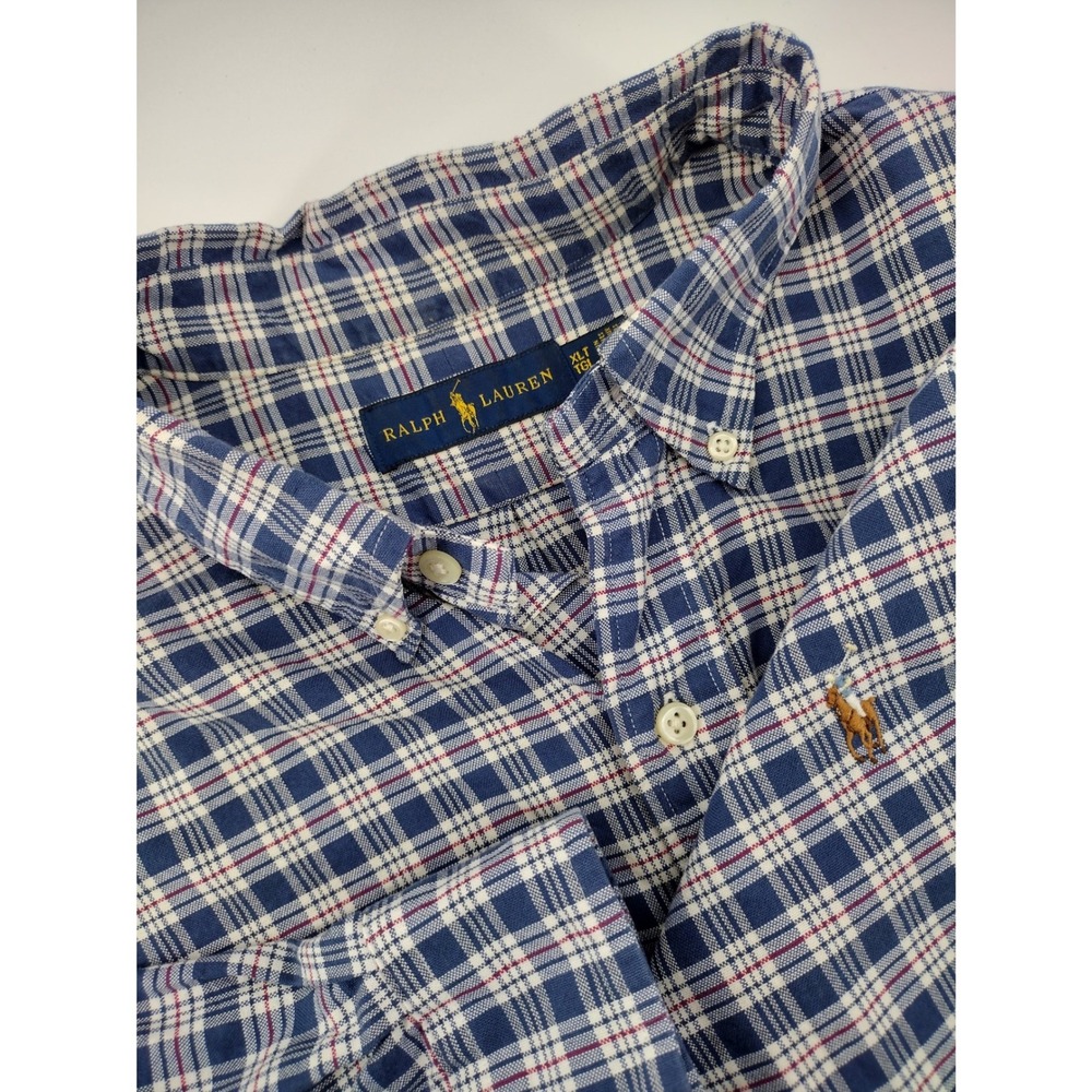 Ralph Lauren Mens Blue White Red Plaid Button Down‎ Shirt XLT Extra Large Tall